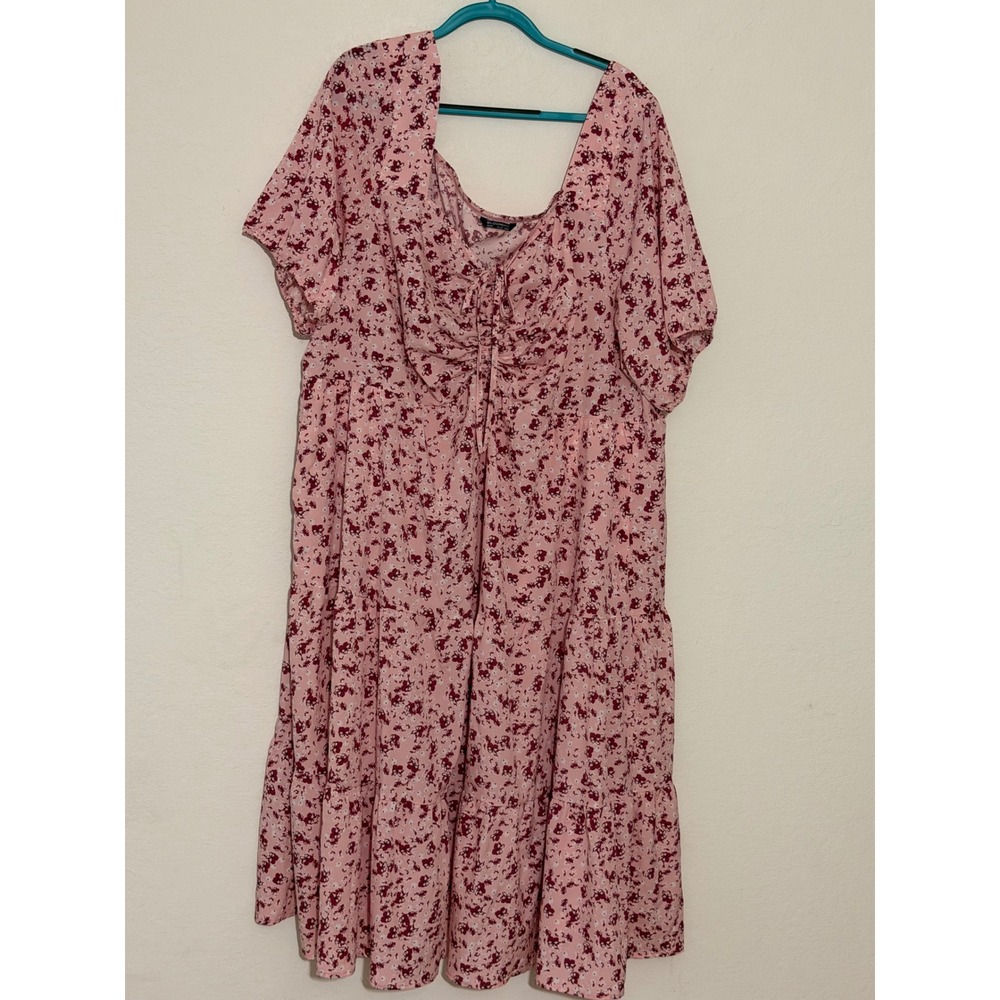 Bloomchic Pink Floral Tiered Midi Dress Plus Size 28 Tie Front Pockets